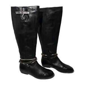 Women's OTBT Trout Creek Black Leather Tall Riding Boots Ankle Wrap Sz 11 M